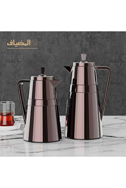 ALMEDYAF طقم ترمس فاخر من النحاس والفضة مكون من قطعتين (1 لتر و0.7 لتر) | بطا...