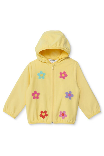 Midimod Kız Bebek Yağmurluk Çiçek Baskılı Kapüşonlu Uzun Kol