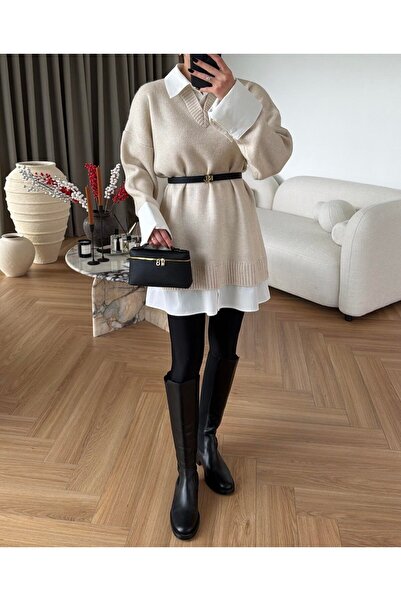 Burcia Long Sweater with Shirt Detail