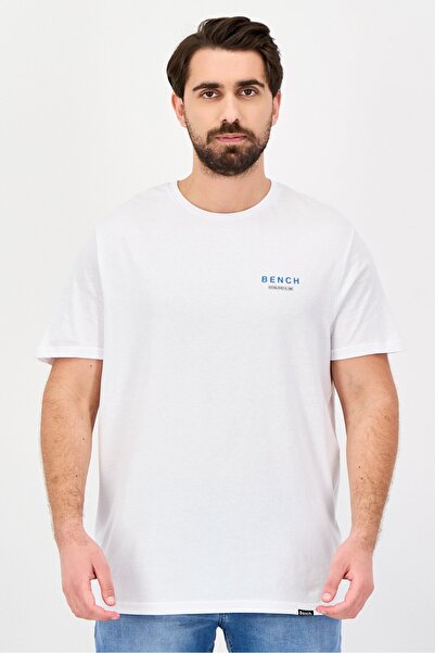 BENCH Men Crew Neck Short Sleeve Brand Logo T-Shirt, White