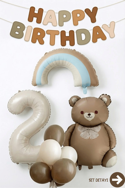 BALOMİS Ayıcık Temalı 2 Yaş Doğum Günü Balon Konsept Seti