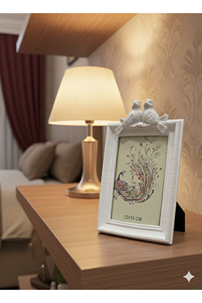 İki Cadı Tasarım Desktop White Color Polyester Decorative Frame with Bird Det...