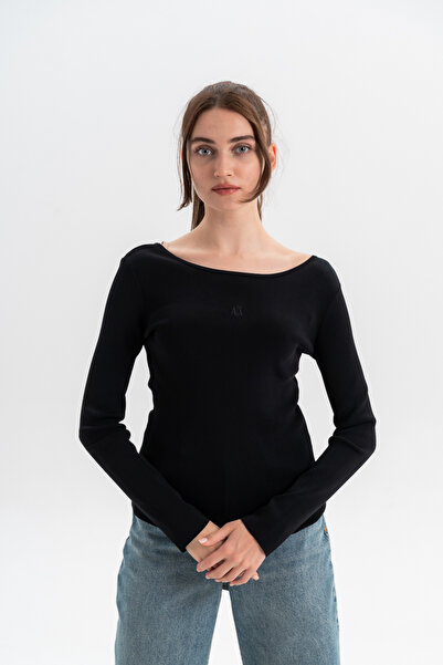 Armani Exchange Women's Slim Fit Ribbed Round Neck Long Sleeve Black Sweater ...