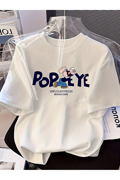 Flow touch تي شيرت مطبوع كبير الحجم للجنسين باللون الأبيض