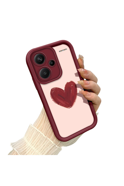 SLIMFELT Redmi Note 13 Pro Plus+ 5G Uyumlu Zarif Kalp Desenli Bordo Silikon K...