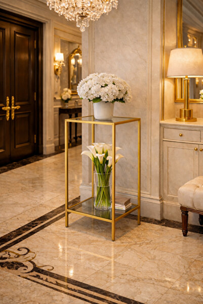 Trendmiz Velmark Eyfel şeffaf Cam Gold Metal Dresuar | Dar Alanlar İçin Antre...