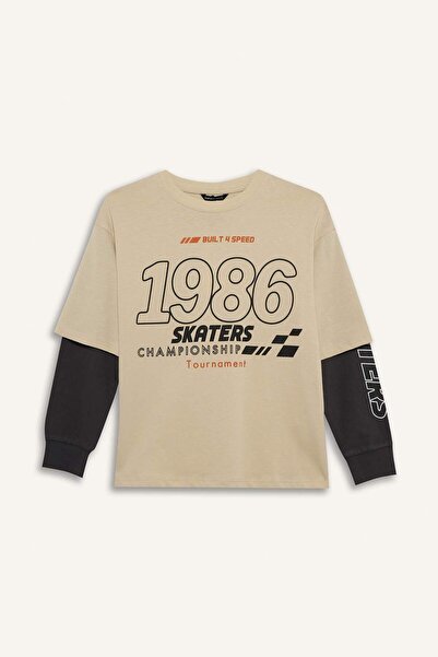 DeFacto Tricou cu mânecă lungă, supradimensionat, cu decolteu larg, pentru bă...