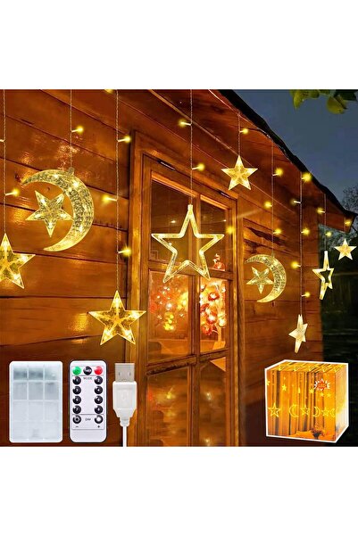 Generic Ramadan curtain, 4 meters, stars and crescents - dual operation, USB ...