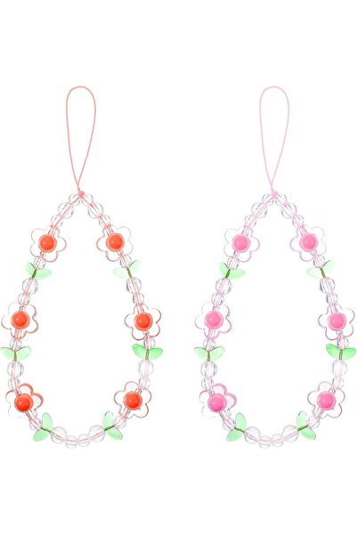 Generic 2 Pcs Flower Phone Charm, Cute Phone Charms Strap Beaded Phone Keycha...