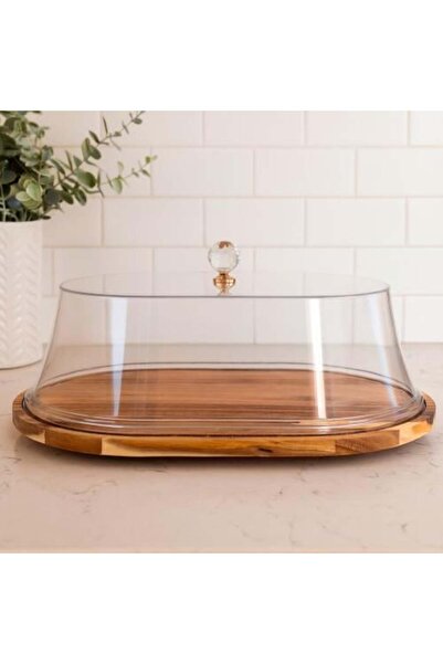 Generic Wooden Serving Tray with Acrylic Lid and Crystal Handle