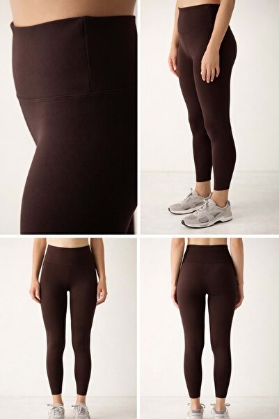 ibeeka Coffee brown soft feel nano fabric inner thin fleece leggings - l