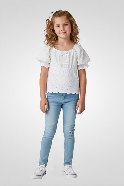 Derek Heart Kids Girl 2 Pieces Eyelet Top With Scrunchie Set, White