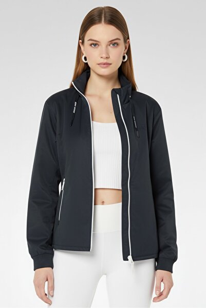 Armani Exchange جاكيت باركا بشعار العلامة التجارية A/X للنساء، أزرق داكن