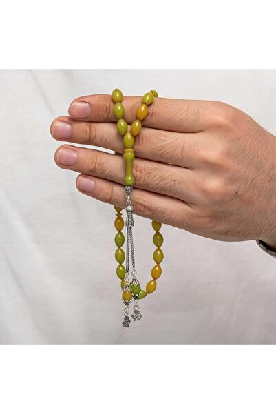 Inure Jewelry Mărgele de rugăciune de chihlimbar cu ciucuri argintii