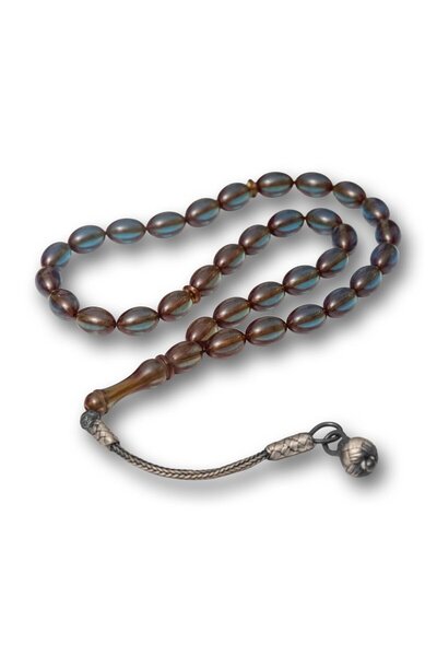 Inure Jewelry سبحة كهرمان فضية شفافة بشرابة كازاز