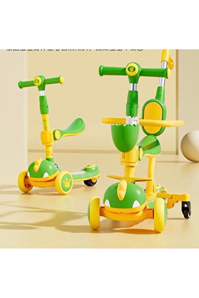 OEM Dinosaur Scooter Green 6 in 1 Parental Handle Tricycle