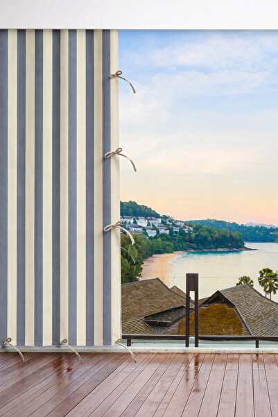 MRC Tekstil Waterproof Balcony Curtain – Canvas Curtain with Cornice & Ties E...