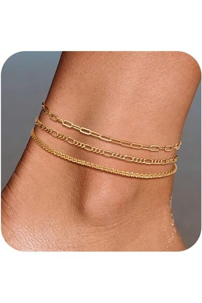 Generic أساور للكاحل للنساء، ذهبية وفضية، مزينة بخرز على شكل ثعبان كوبي، بتصم...