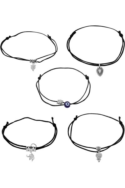 Generic Latest Trend 5 Pcs Combo Black Thread Knot With Oxidized Single Charm...