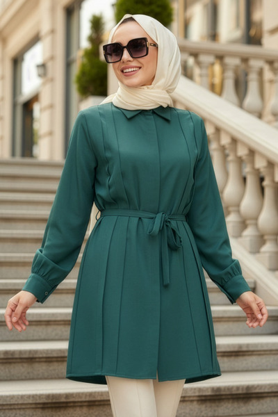 N.S NEVA STYLE Buttoned Emerald Green Hijab Tunic 20273Zy
