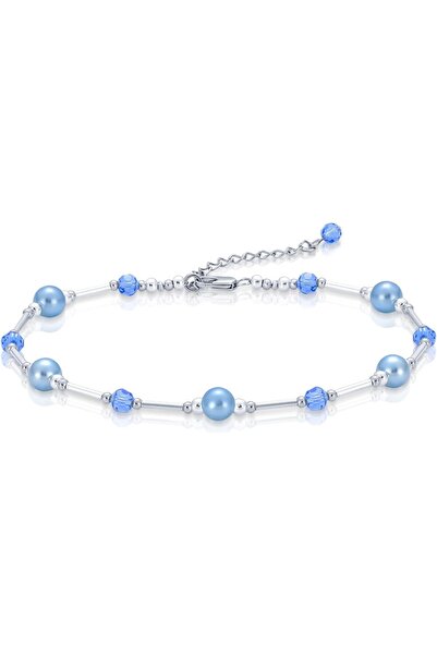 Generic خلخال أزرق هدية للعروس، خلخال أزرق للعروس في حفل زفافها، فضي، مرصع با...