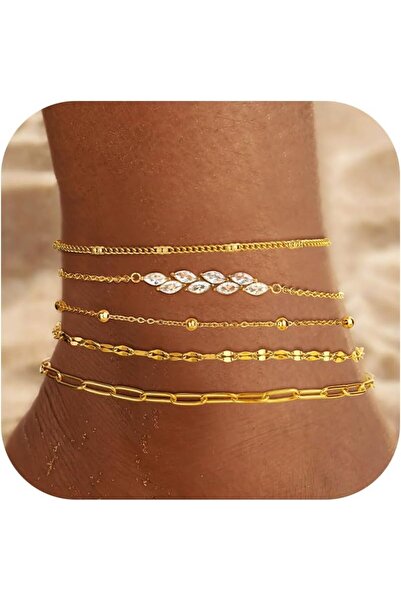 Generic أساور للكاحل مطلية بالذهب عيار 14 قيراطًا، مقاومة للماء، مصنوعة من ال...