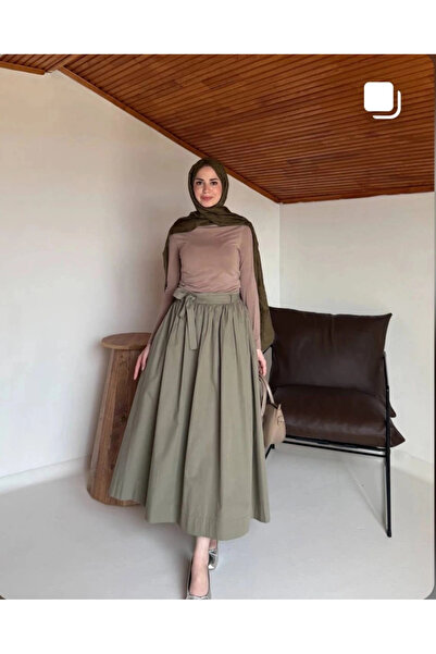 Butik Haki Torino Kumaş Etek Modelimiz