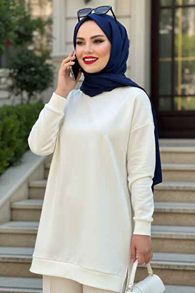 N.S NEVA STYLE Cream Hijab Tunic 30644Kr