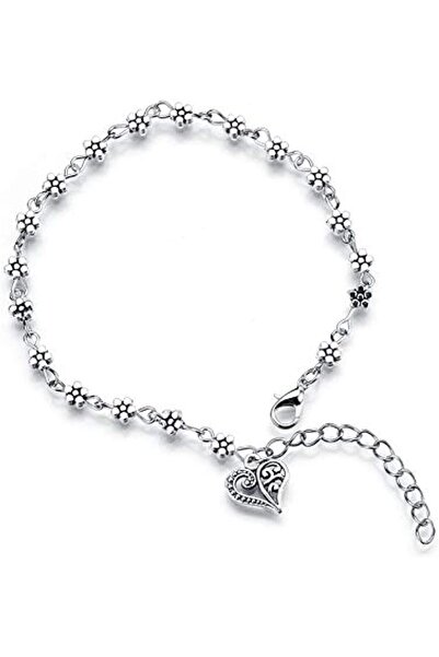 Generic خلخال أنيق مزين بنقوش زهور فضية مؤكسدة، مناسب للفتيات والسيدات