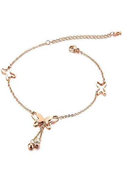 Generic 18K Rose Gold Plated Butterfly Anklet For Women And Girls