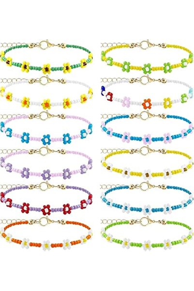 Generic 12 Pcs Colorful Daisy Flower Bead Bracelets Set For Women Boho Colorf...