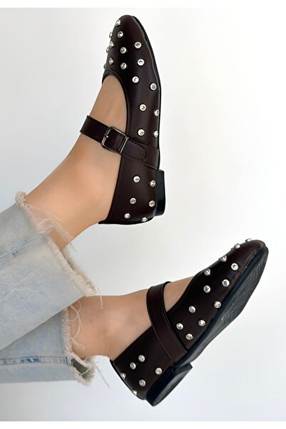 Lisinya Ritta Brown Leather Belted Ballerina Shoes - Tygoo