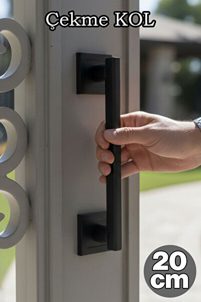 Badem10 Kare Rozetli Siyah Çekme Kol Modern Tasarım Dayanıklı Metal Kapı Dola...