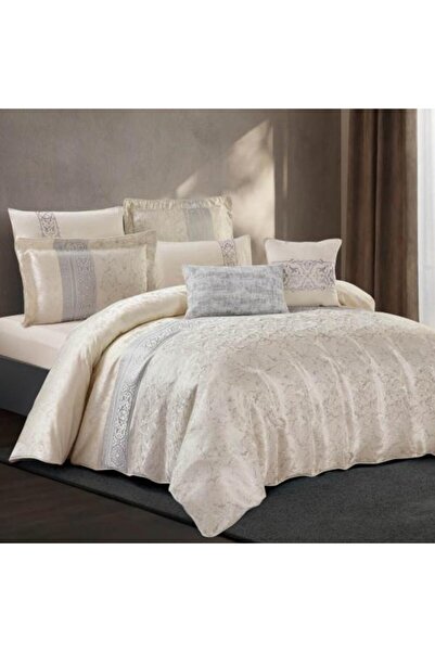 Alhabib bedding Carfield Double Bedspread Set, Cotton Jacquard, Beige and Gra...