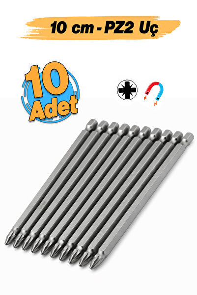 Badem10 (10 Adet) Mıknatıslı 100 mm Pozidriv Bits Uç PZ2 Manyetik 1/4" Matkap...