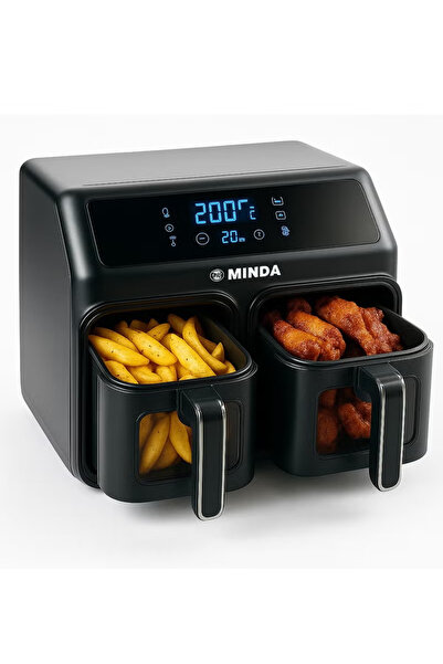 MINDA 9L Dual Hot Air Fryer – 4.5L + 4.5L Double Chamber, Touch Screen Air Fryer