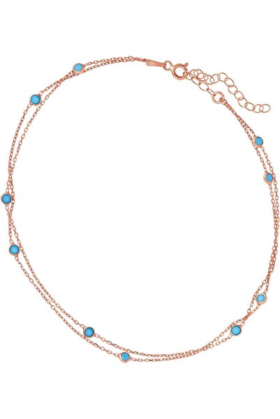 Generic Silver Rose Gold Plated Short Size Anklet With Turquoise For Luck For...