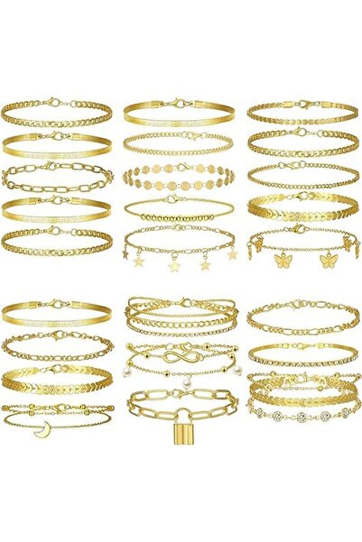 Generic خلاخيل، أساور للكاحل للنساء، خلاخيل ذهبية صيفية، خلاخيل متعددة الطبقا...