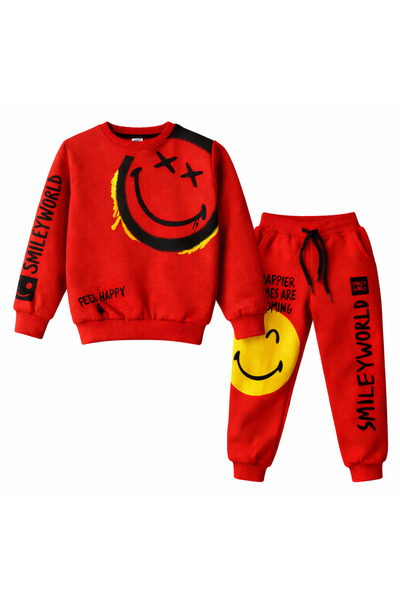 Mamboo Girls' Red Tracksuit with Smiley Face - 5/6 years