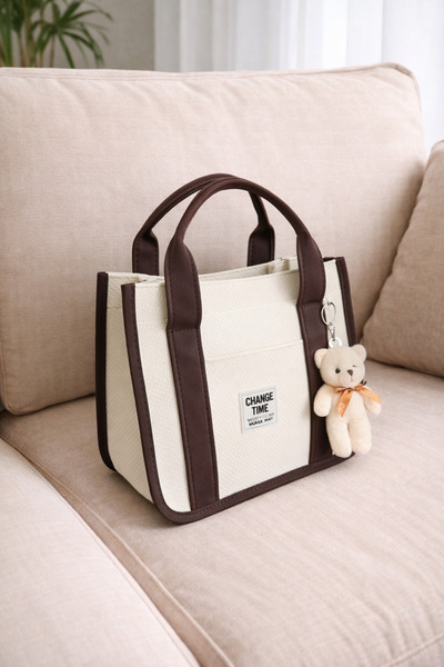 MILANOFOX Women's Canvas Tote Bag with Teddy Bear Keychain and Adjustable Sho...