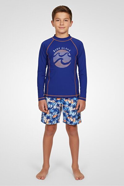 Body Glove Kids Boy 2 Pieces Brand Logo Rash Guard With Shorts Set, Multicolor