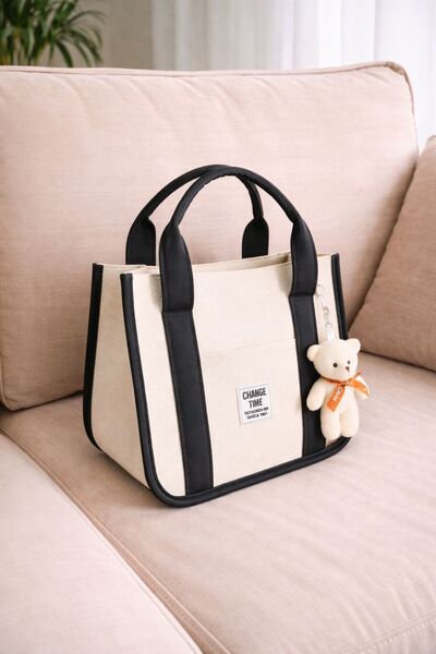 MILANOFOX Women's Canvas Tote Bag with Teddy Bear Keychain and Adjustable Sho...