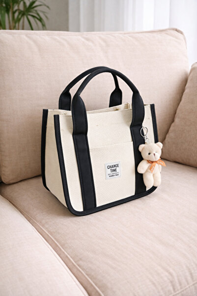 MILANOFOX Women's Canvas Tote Bag with Teddy Bear Keychain and Adjustable Sho...