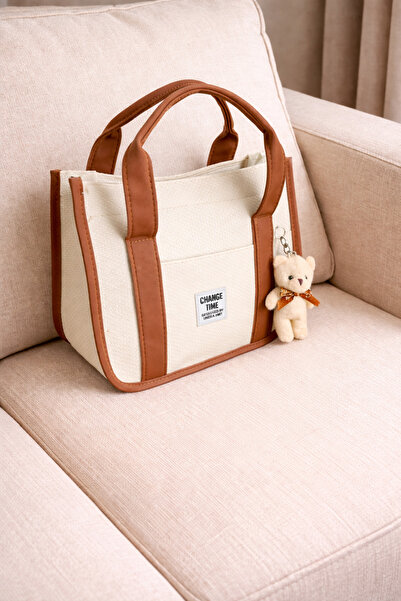 MILANOFOX Women's Canvas Tote Bag with Teddy Bear Keychain and Adjustable Sho...