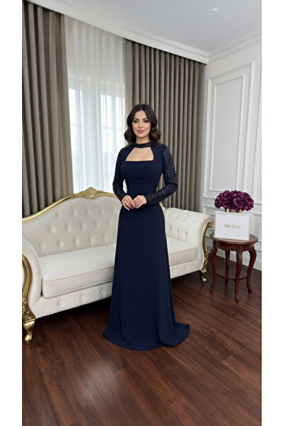 MODA Elegant navy blue evening dress