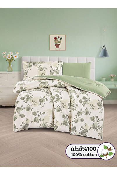 Melen طقم مفرش سرير صيفي مفرد ونص قطن 100% - 4 قطع - يناسب سرير بمقاس 200x120...