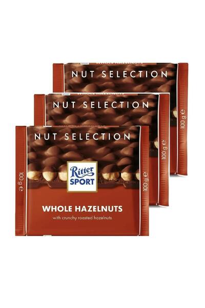 Ritter Whole Hazelnuts 100g x 3’lü Paket Bütün Fındıklı Sütlü Çikolata Kare T...
