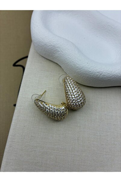 Hedef Bijuteri Gold Color Water Drop Model Zircon Stone Earrings