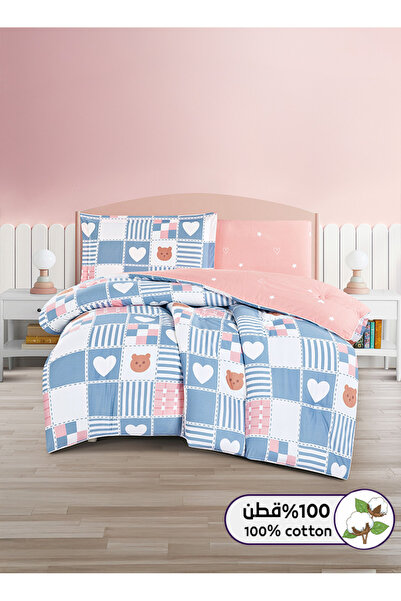 Melen طقم مفرش سرير صيفي مفرد ونص قطن 100% - 4 قطع - يناسب سرير بمقاس 200x120...