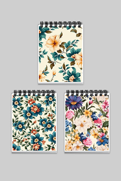 qoeuyl boutique Orange and Green Retro Floral Bohemian Design 3-Pack A6 Notepad